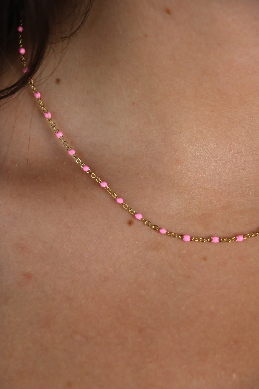 Collier perles rose