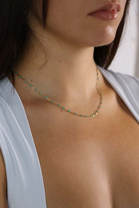 Collier perles bleu turquoise