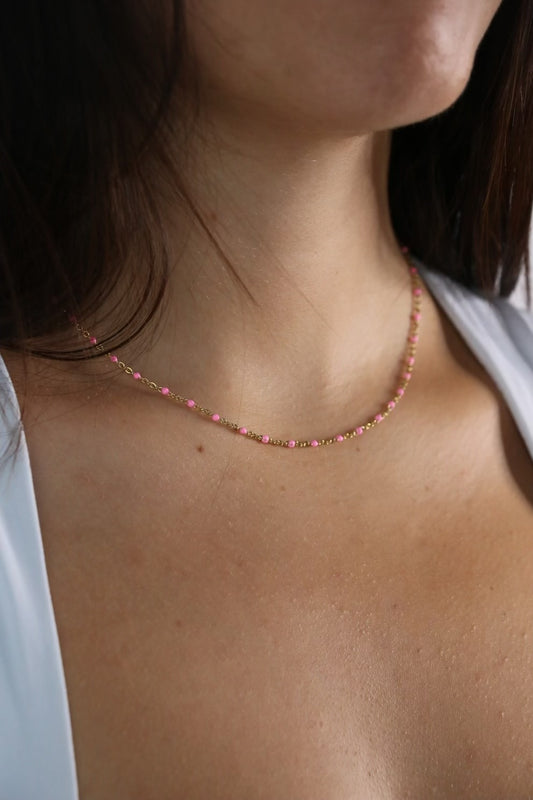 Collier perles rose