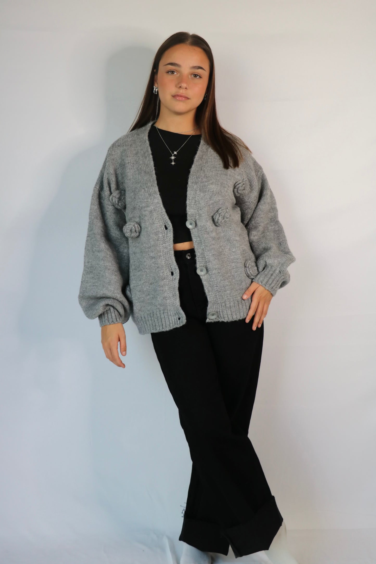 Gilet MELIA à fleurs gris