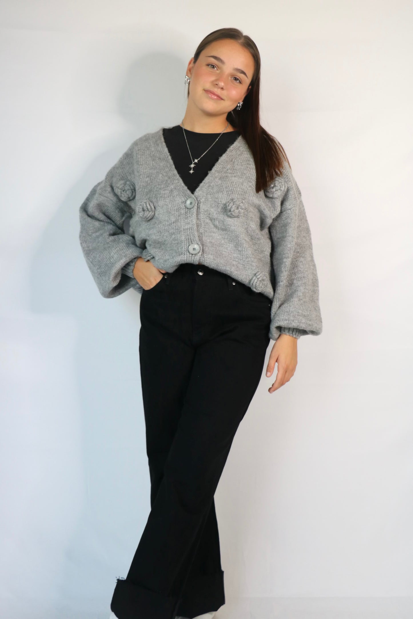 Gilet MELIA à fleurs gris