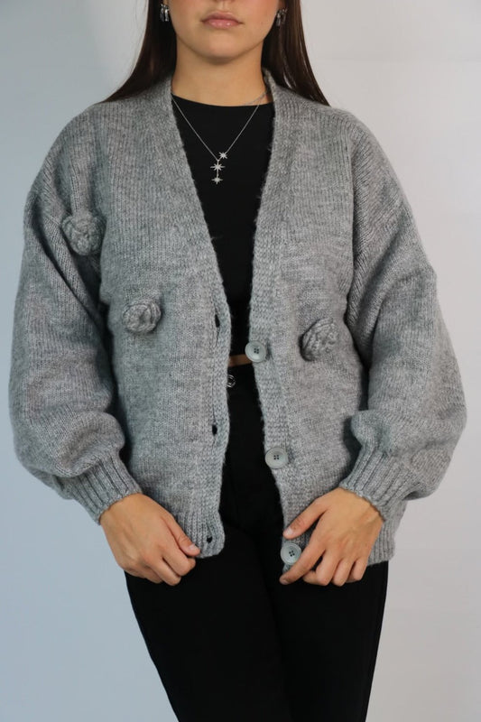 Gilet MELIA à fleurs gris