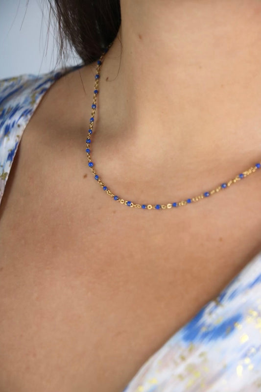 Collier perles bleu roi