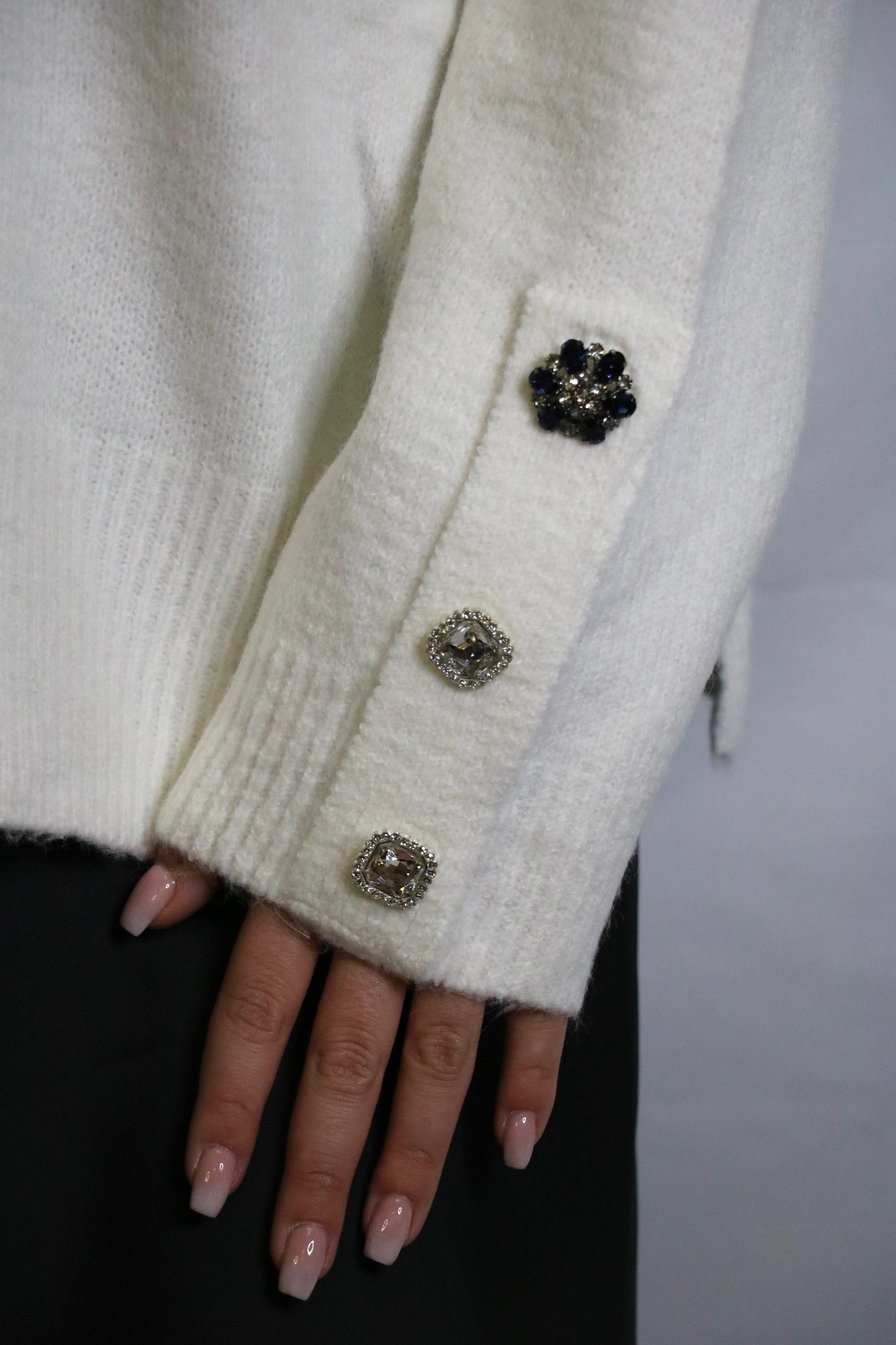 Pull col montant MARINE blanc