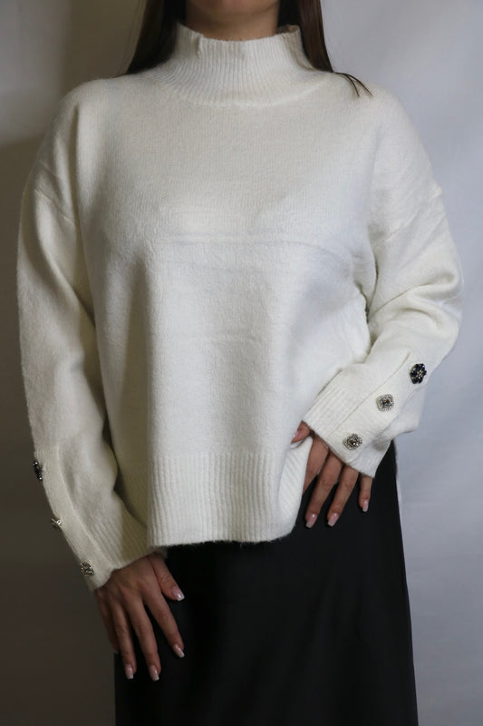 Pull col montant MARINE blanc