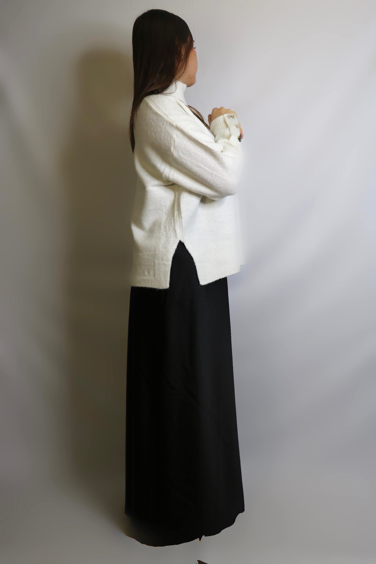 Pull col montant MARINE blanc