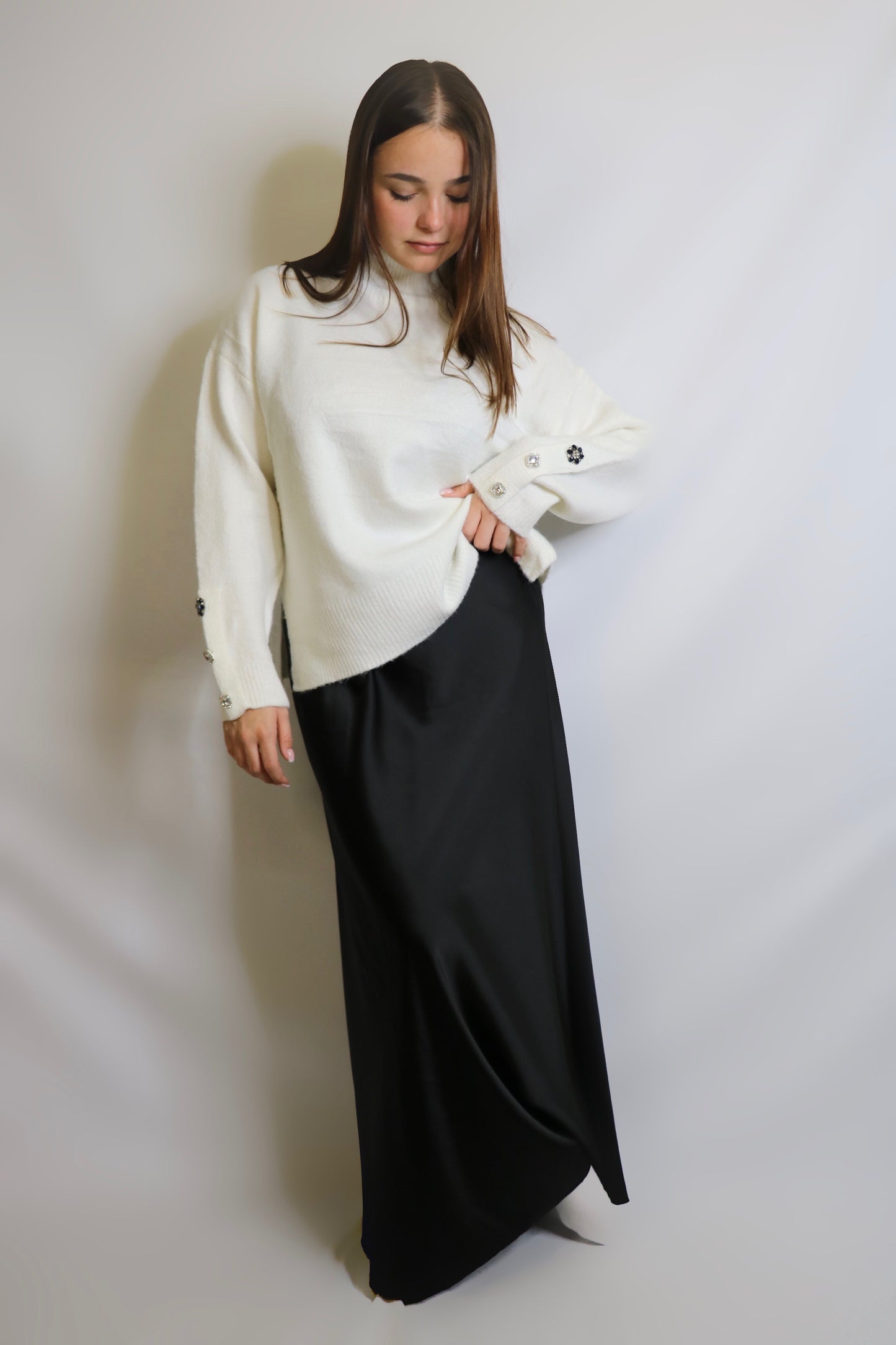 Pull col montant MARINE blanc
