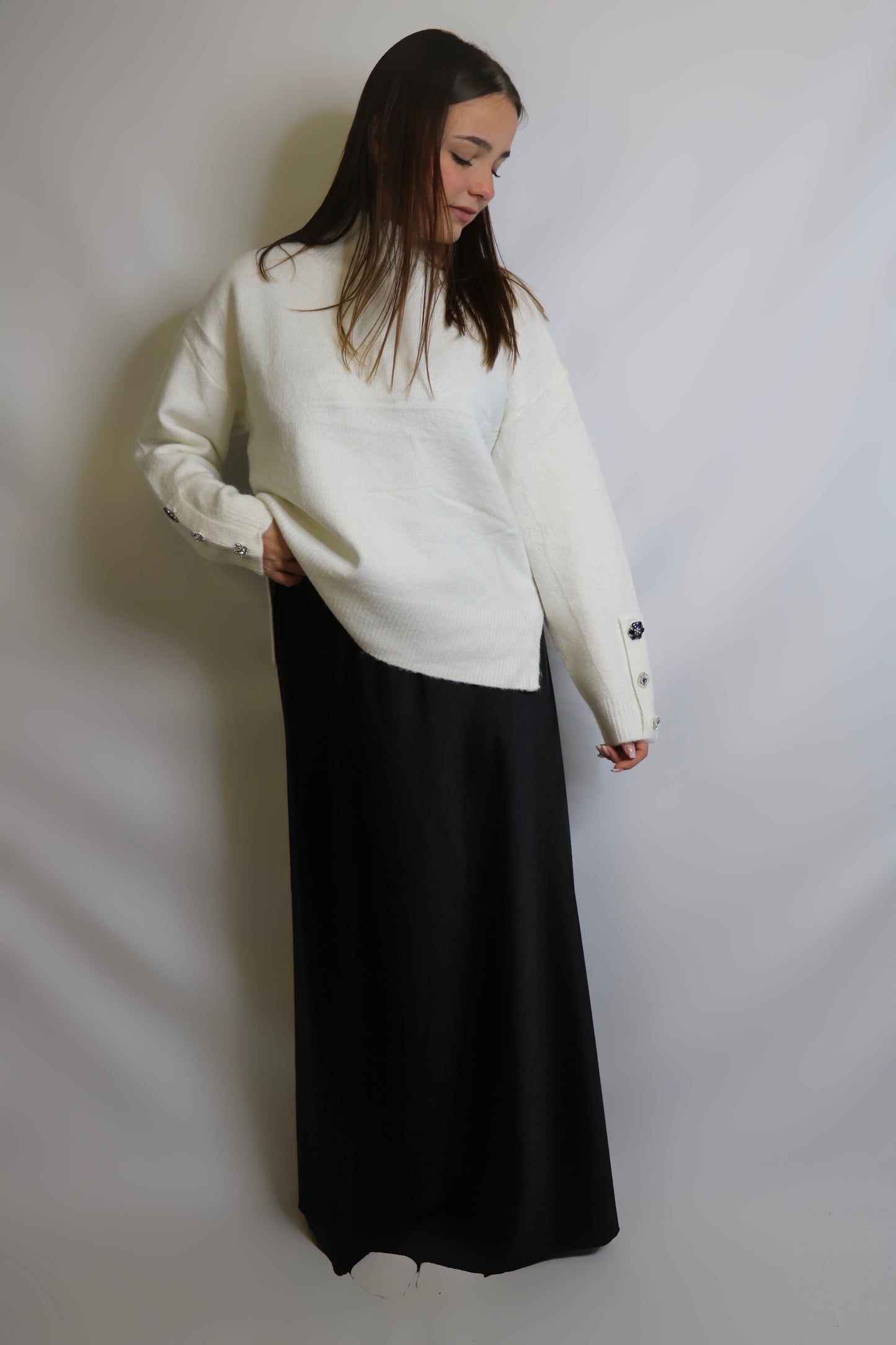 Pull col montant MARINE blanc