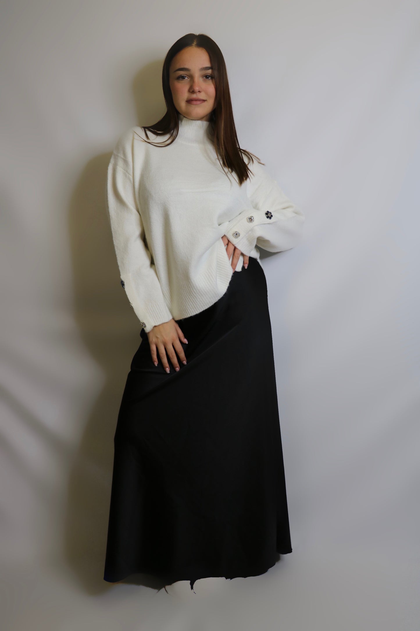 Pull col montant MARINE blanc